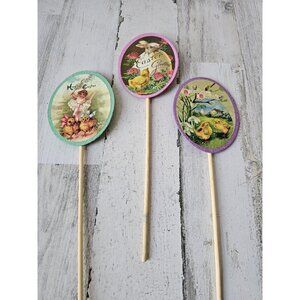 Shabby chic vintage style Easter egg sign glitter rabbit chicken girl unique set